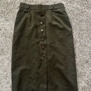 Vintage Olive Green Button-Front Midi Skirt